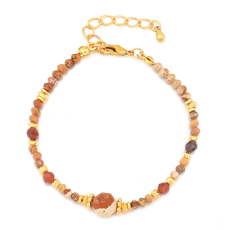 Handmade Geometric Hexagon Gemstone Bracelet for Women - Genuine Gold Plated Copper with Lapis Lazuli, Black Onyx, Tiger Eye, Tourmaline & Natural Stones