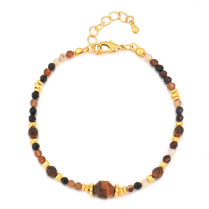 Handmade Geometric Hexagon Gemstone Bracelet for Women - Genuine Gold Plated Copper with Lapis Lazuli, Black Onyx, Tiger Eye, Tourmaline & Natural Stones