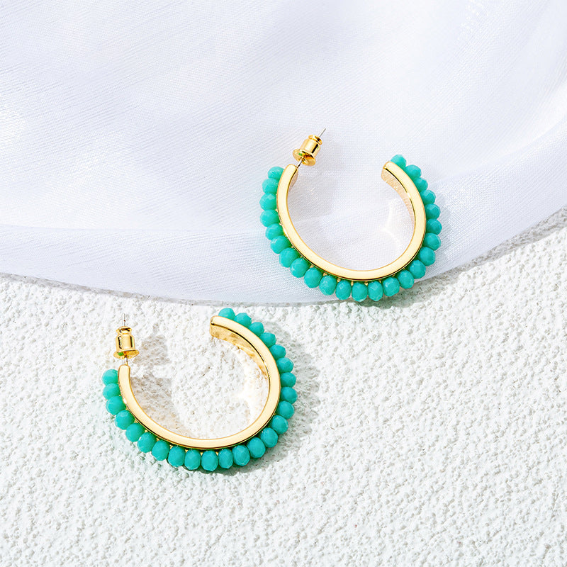 Handmade Geometric Hoop Earrings with Natural Stone & 925 Silver Posts - Sweet & Edgy Style for Women