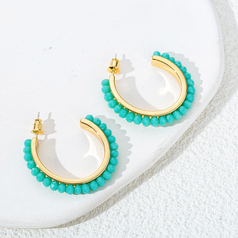 Handmade Geometric Hoop Earrings with Natural Stone & 925 Silver Posts - Sweet & Edgy Style for Women