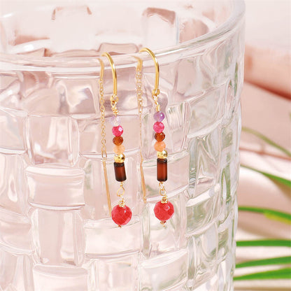 Handmade Geometric Natural Stone & Gold Plated Stainless Steel Earrings - Vintage Inspired