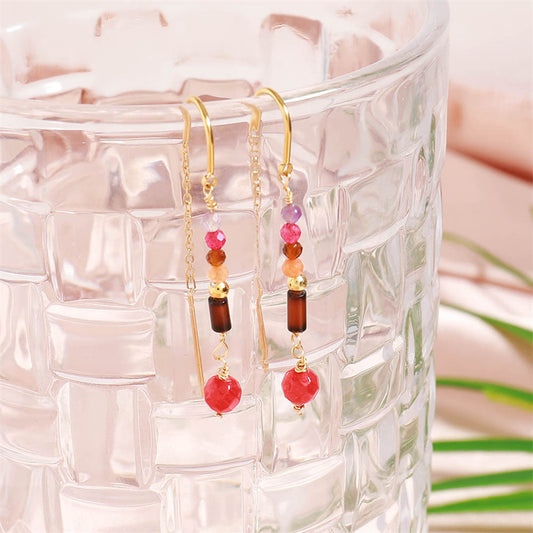 Handmade Geometric Natural Stone & Gold Plated Stainless Steel Earrings - Vintage Inspired