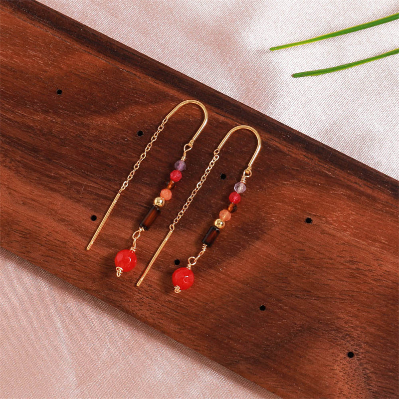 Handmade Geometric Natural Stone & Gold Plated Stainless Steel Earrings - Vintage Inspired