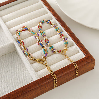 Handmade Geometric Ring Bracelet - Stainless Steel Electroplated Colorful Unisex Jewelry, Korean Style Sweet Fresh Design for Travel Souvenir