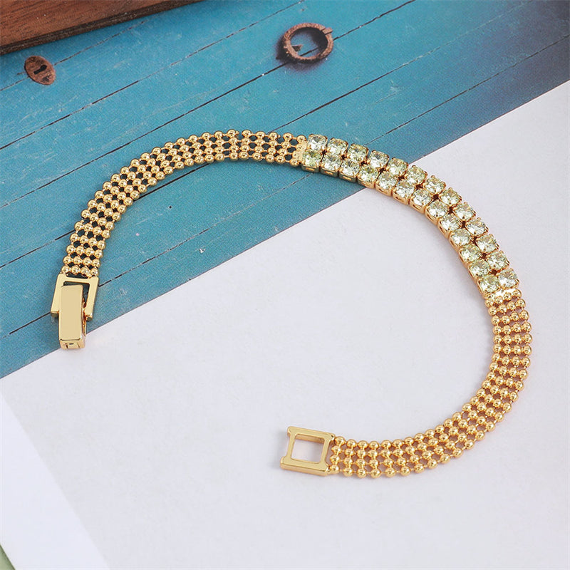 Handmade Geometric Ring & Square Zircon Bracelet - Genuine Gold Plated Copper 8.1g Light Luxury Women's Jewelry