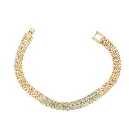 Handmade Geometric Ring & Square Zircon Bracelet - Genuine Gold Plated Copper 8.1g Light Luxury Women's Jewelry