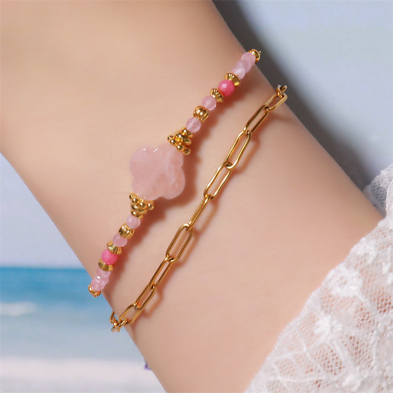 Handmade Irregular Asymmetrical Natural Stone Bracelet - Genuine Gold Plated Copper, Korean Style Sweet Fresh Women's Jewelry for Employee Gifts