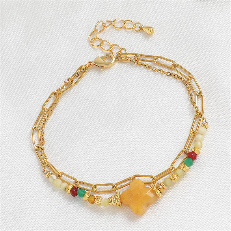 Handmade Irregular Asymmetrical Natural Stone Bracelet - Genuine Gold Plated Copper, Korean Style Sweet Fresh Women's Jewelry for Employee Gifts