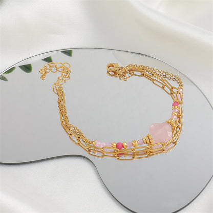 Handmade Irregular Asymmetrical Natural Stone Bracelet - Genuine Gold Plated Copper, Korean Style Sweet Fresh Women's Jewelry for Employee Gifts