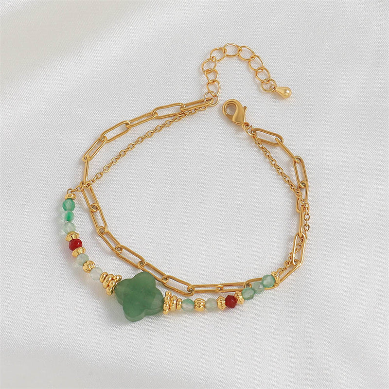 Handmade Irregular Asymmetrical Natural Stone Bracelet - Genuine Gold Plated Copper, Korean Style Sweet Fresh Women's Jewelry for Employee Gifts