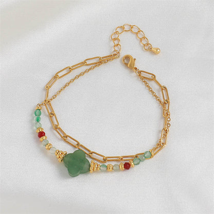 Handmade Irregular Asymmetrical Natural Stone Bracelet - Genuine Gold Plated Copper, Korean Style Sweet Fresh Women's Jewelry for Employee Gifts