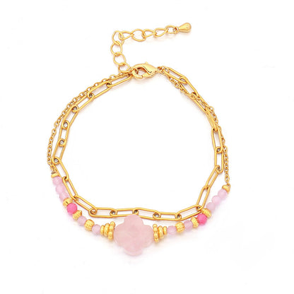 Handmade Irregular Asymmetrical Natural Stone Bracelet - Genuine Gold Plated Copper, Korean Style Sweet Fresh Women's Jewelry for Employee Gifts