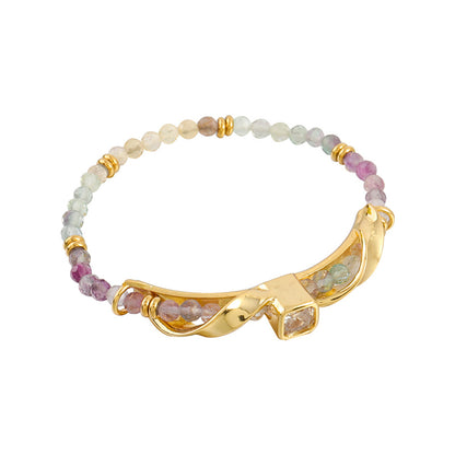 Handmade Square Geometric Vintage Bracelet Set - Zircon, Fluorite, African Turquoise, Glass Beads & Copper Electroplated Jewelry