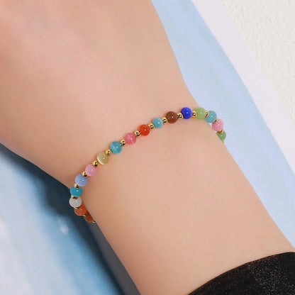 Handmade Stainless Steel Cat's Eye Geometric Circle Bracelet - Genuine Gold Plated Adjustable Women's Jewelry