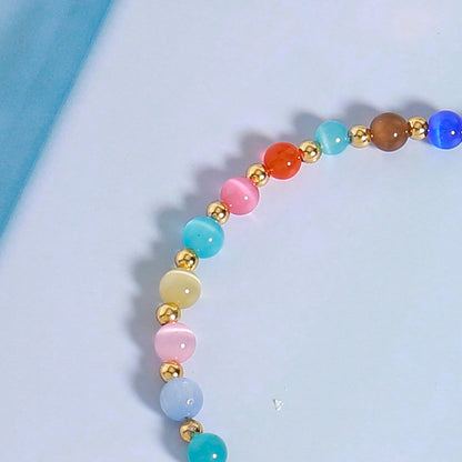 Handmade Stainless Steel Cat's Eye Geometric Circle Bracelet - Genuine Gold Plated Adjustable Women's Jewelry