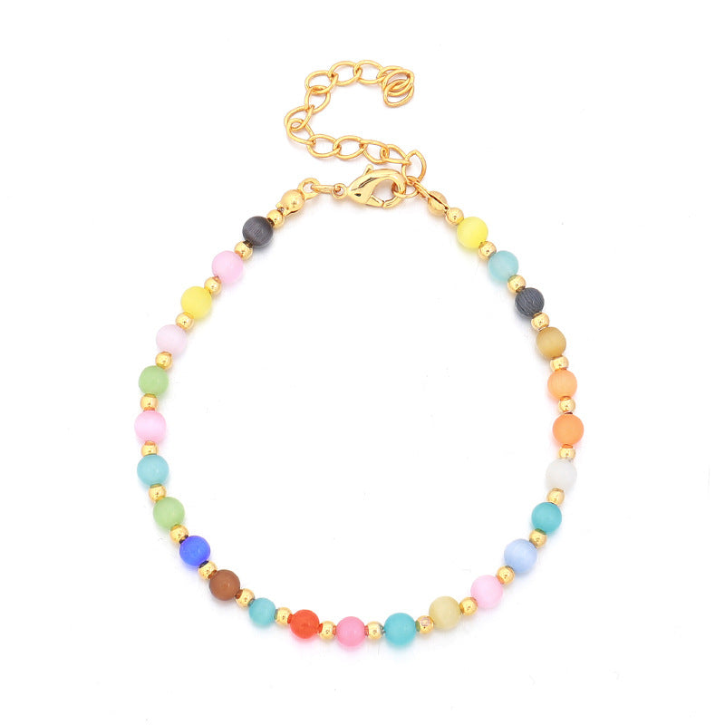 Handmade Stainless Steel Cat's Eye Geometric Circle Bracelet - Genuine Gold Plated Adjustable Women's Jewelry