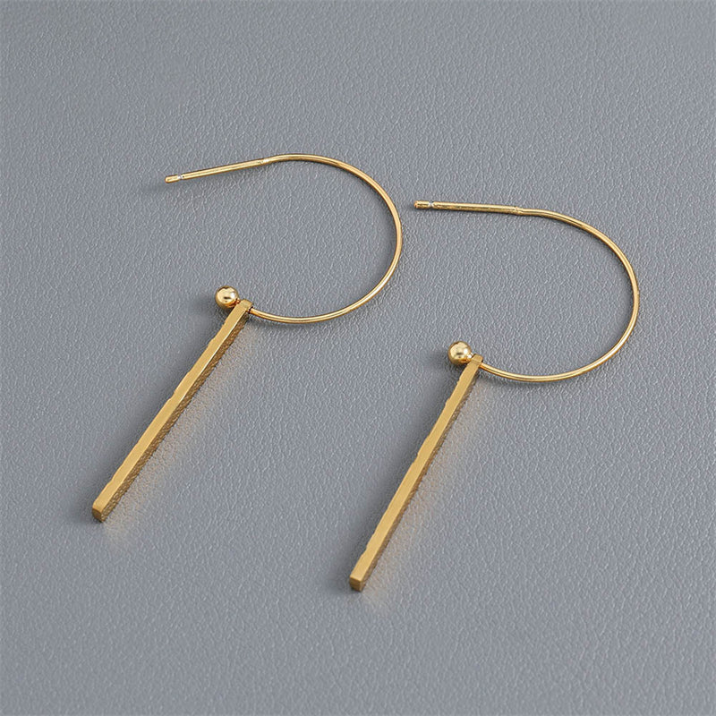 Handmade Stainless Steel Geometric Rectangular Hook Earrings - Minimalist Industrial Style