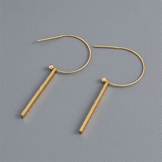 Handmade Stainless Steel Geometric Rectangular Hook Earrings - Minimalist Industrial Style