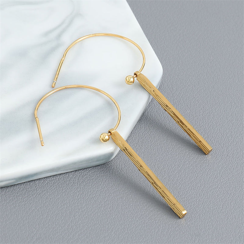 Handmade Stainless Steel Geometric Rectangular Hook Earrings - Minimalist Industrial Style