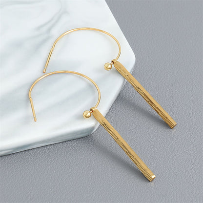 Handmade Stainless Steel Geometric Rectangular Hook Earrings - Minimalist Industrial Style