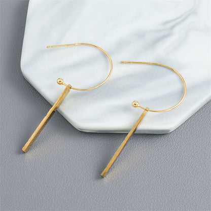 Handmade Stainless Steel Geometric Rectangular Hook Earrings - Minimalist Industrial Style
