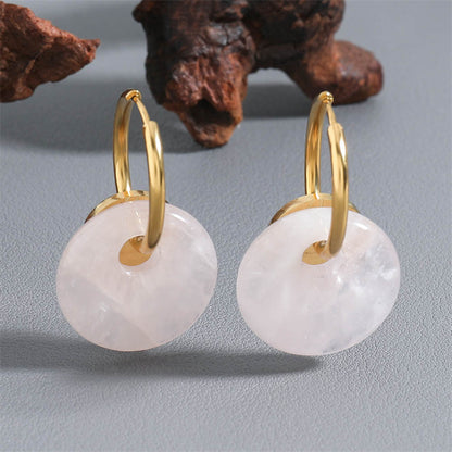 Handmade Geometric Drop Earrings with Natural Stone - Stainless Steel Gold Plated Retro Jewelry for Women
