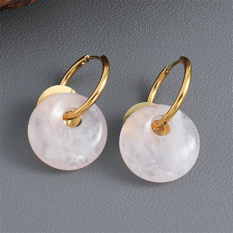 Handmade Geometric Drop Earrings with Natural Stone - Stainless Steel Gold Plated Retro Jewelry for Women