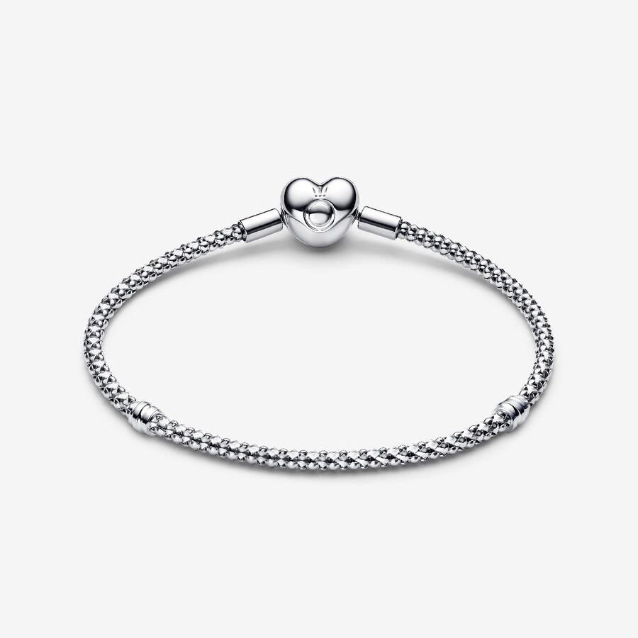 Sterling Silver Heart Clasp Studded Bracelet