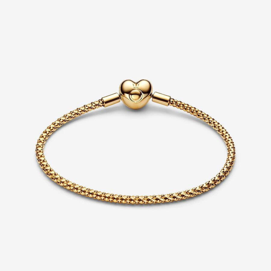 14k Gold Heart Clasp Studded Bracelet