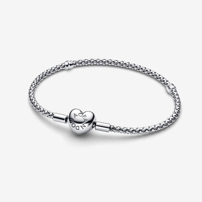 Sterling Silver Heart Clasp Studded Bracelet