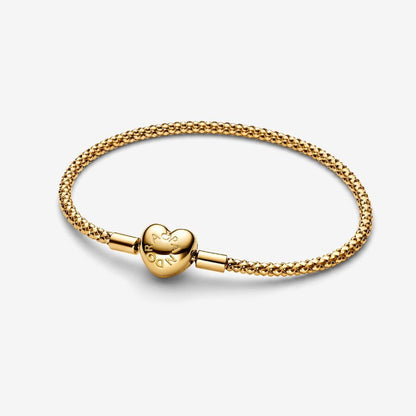 14k Gold Heart Clasp Studded Bracelet