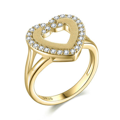 Heart-Shaped 925 Silver Ring - Romantic Gold-Plated Wedding Band with Zirconia