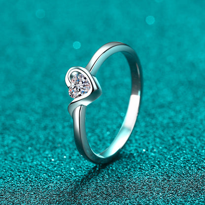 Heart-Shaped Moissanite Solitaire Ring - 925 Sterling Silver Floral Accent Minimalist Ring for Women