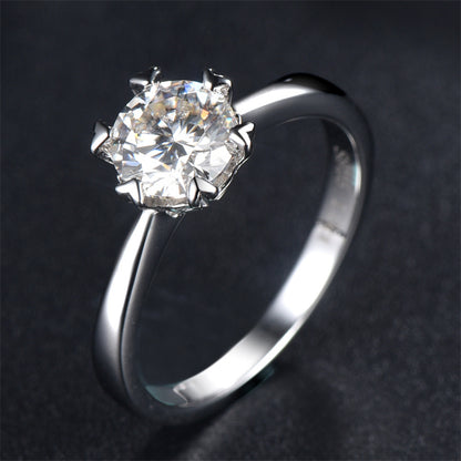 Heart-Shaped Snowflake Moissanite Ring - 925 Sterling Silver Six-Prong Twisted Band Engagement Jewelry