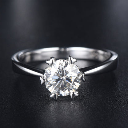Heart-Shaped Snowflake Moissanite Ring - 925 Sterling Silver Six-Prong Twisted Band Engagement Jewelry