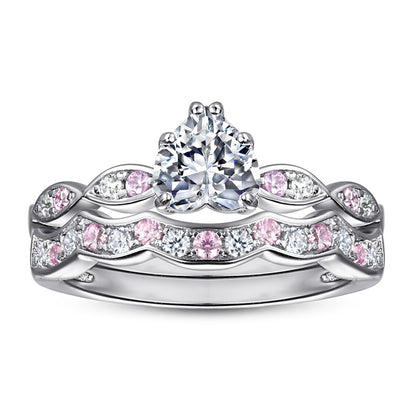 Heart-Shaped Zircon Ring Set - 925 Sterling Silver Romantic Stackable Jewelry for Women