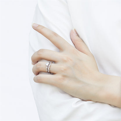 Heart-Shaped Zircon Ring Set - 925 Sterling Silver Romantic Stackable Jewelry for Women