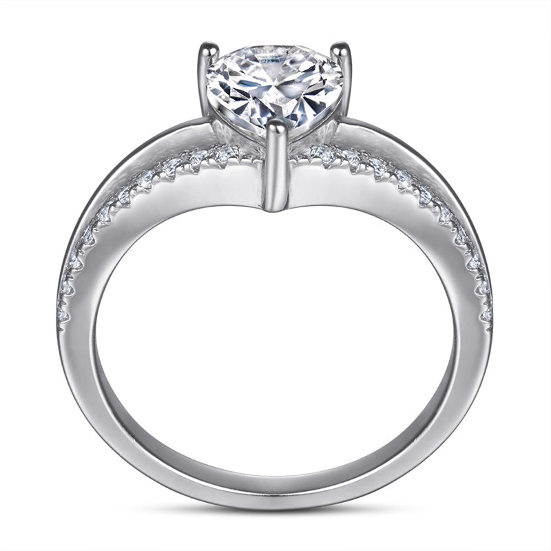 Heart-Shaped Zirconia 925 Silver Ring - Romantic European-Inspired Band