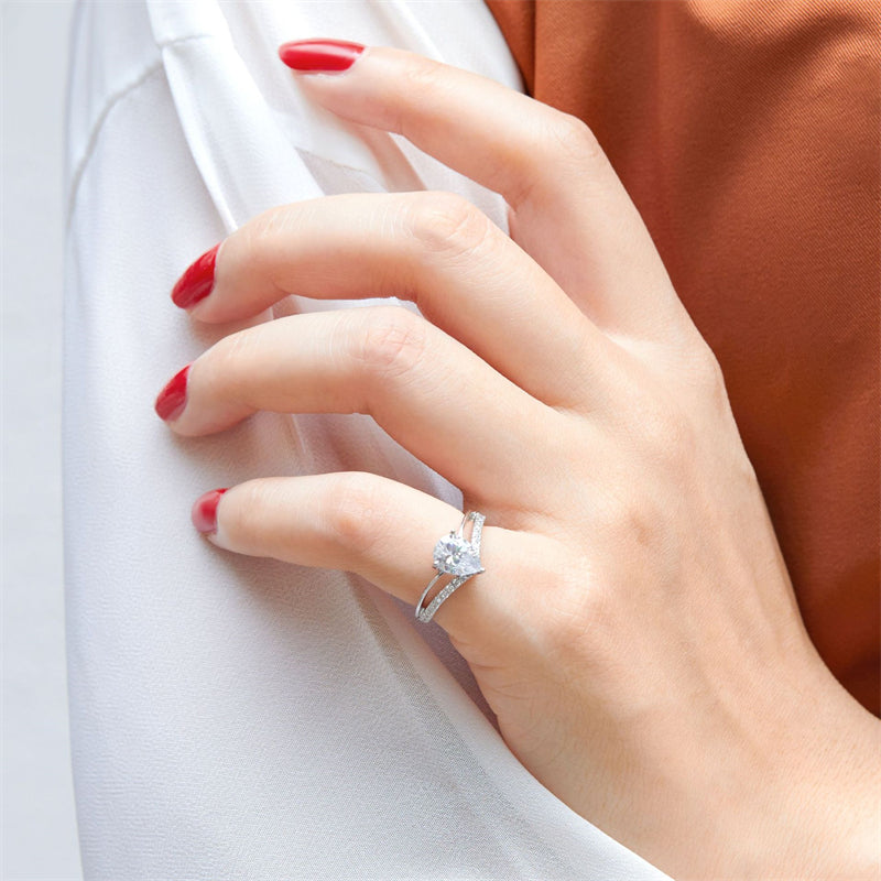 Heart-Shaped Zirconia 925 Silver Ring - Romantic European-Inspired Band