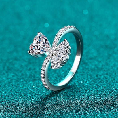 Heart Bouquet Moissanite Ring - 925 Sterling Silver Floral Cluster Ring with Elegant Charm