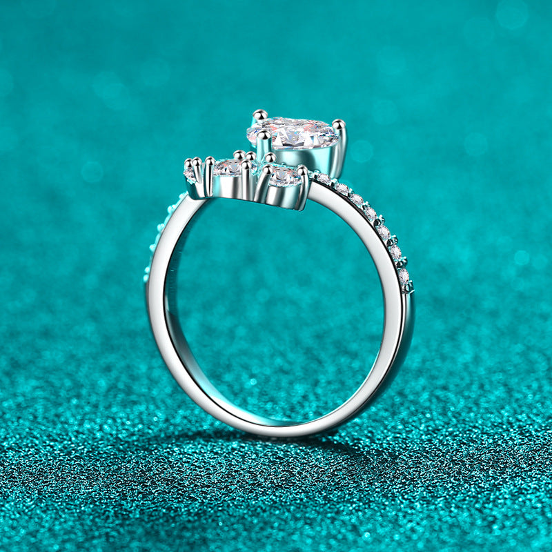 Heart Bouquet Moissanite Ring - 925 Sterling Silver Floral Cluster Ring with Elegant Charm