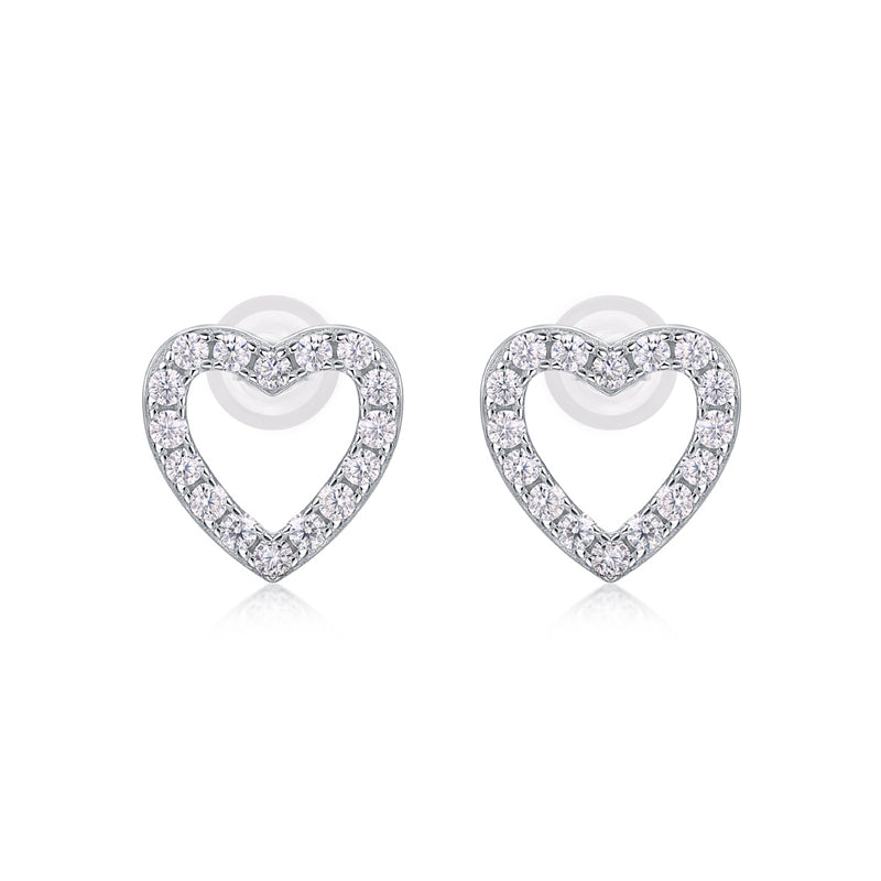 Heart Moissanite Stud Earrings in 925 Silver