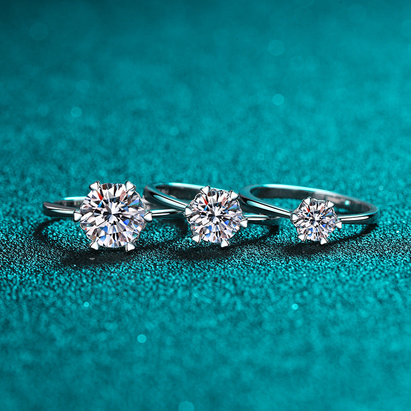 Heart Solitaire Moissanite Ring - PT950 Plated 925 Sterling Silver Six-Prong Setting with Fruit Motifs