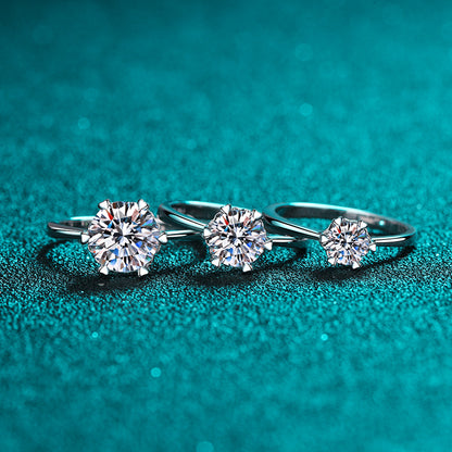Heart Solitaire Moissanite Ring - PT950 Plated 925 Sterling Silver Six-Prong Setting with Fruit Motifs