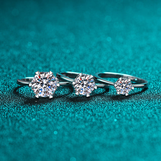 Heart Solitaire Moissanite Ring - PT950 Plated 925 Sterling Silver Six-Prong Setting with Fruit Motifs