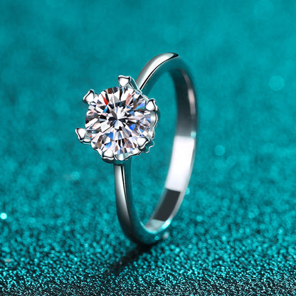 Heart Solitaire Moissanite Ring - PT950 Plated 925 Sterling Silver Six-Prong Setting with Fruit Motifs