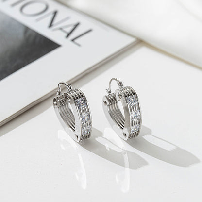Heart, Peach & Rectangle 925 Silver Earrings with White Zircon - 18K Gold Plated Geometric Design for Women