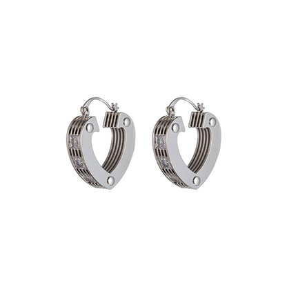 Heart, Peach & Rectangle 925 Silver Earrings with White Zircon - 18K Gold Plated Geometric Design for Women