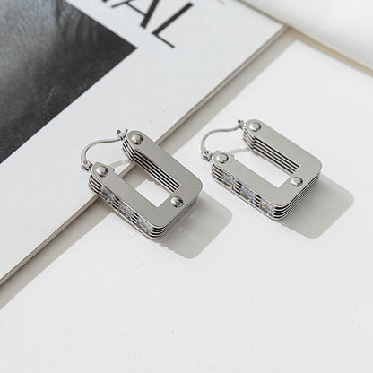Heart, Peach & Rectangle 925 Silver Earrings with White Zircon - 18K Gold Plated Geometric Design for Women
