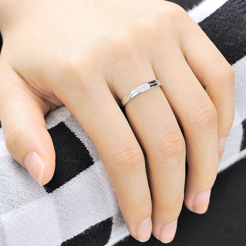 Heartbeat Couple Rings - 925 Sterling Silver ECG Rhythm Adjustable Matching Set